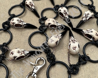 Bone White Raven Skull Utili-Belt: Handwoven Maille