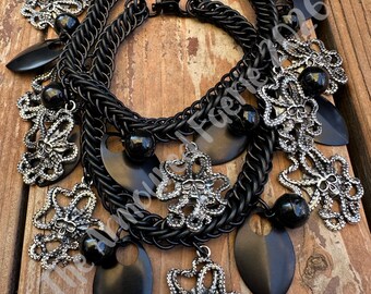 Basic Black with Tentacled Skulls: Handwoven Boot Chains (Sold in pairs)