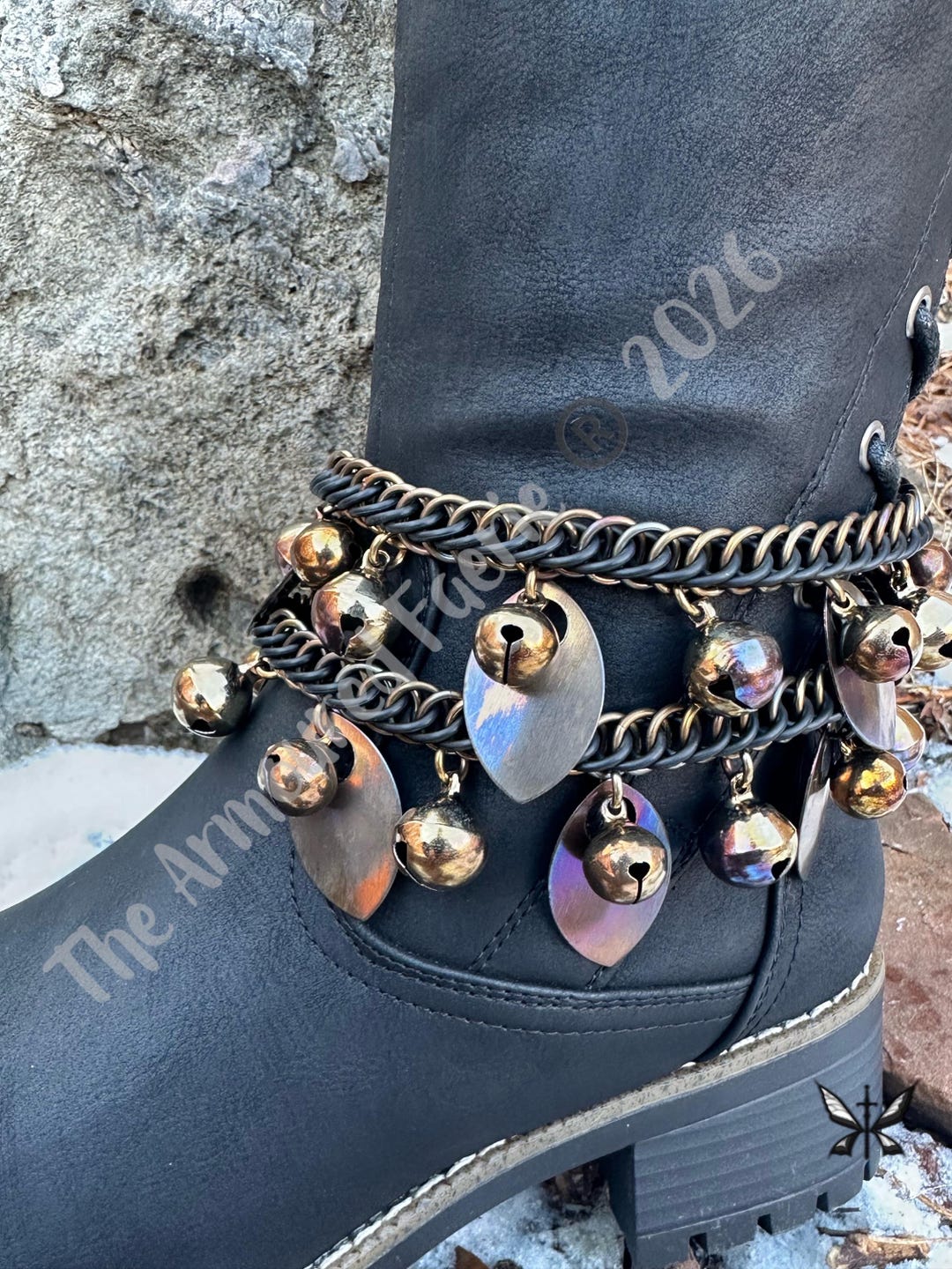 Torched Steel Boot Chains: Handwoven Stainless Steel Bells, Scales, and ...