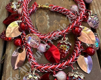 Pink & Red Strawberries Handwoven Boot Chains (Sold in pairs)