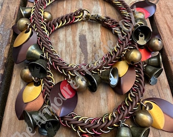 Handwoven Fall Foliage Themed Boot Chains w/ Double Clapper Bells (Sold in pairs)