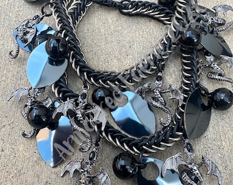 Dragon Themed Handwoven Boot Chains with Titanium Rings (Sold in pairs)