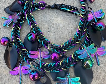 Dragonflies—Handwoven Boot Chains with Black Scales (Sold in pairs)