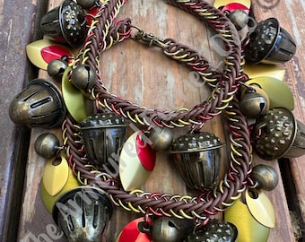 Handwoven Fall Foliage Themed Boot Chains w/ Acorn Bells (Sold in pairs)