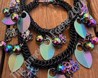 Basic Black with Oil Slick Accents: Handwoven Boot Chains (Sold in pairs)