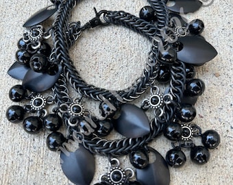 Blackened Stainless Steel Boot Chains with Triple Bells (Pair)