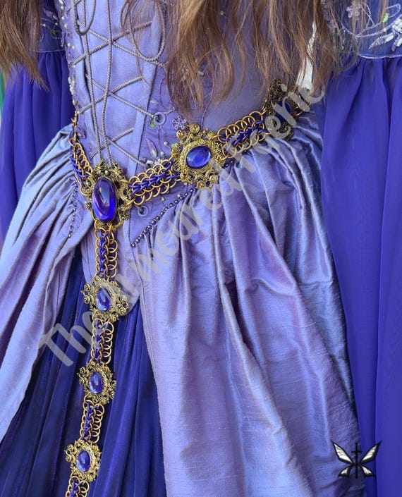 purple dress gold belt Hand Woven Gold & Purple Girdle Belt with Dragon Focal