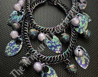 Midnight Ocean Handwoven Boot Chains with Titanium Rings & Scales (Pair)