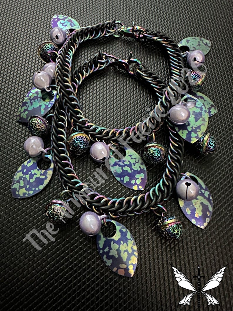 Midnight Ocean Handwoven Boot Chains With Titanium Rings & Scales (pair ...