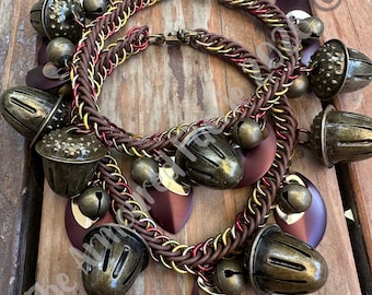 Handwoven Fall Foliage Themed Boot Chains w/ Acorn Bells (Sold in pairs)