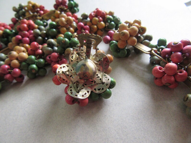 Unsigned 1940/'s Miriam Haskell Frank Hess Wood Multi Color Book Chain Necklace Earrings Set Vintage Costume Jewelry MoonlightMartini