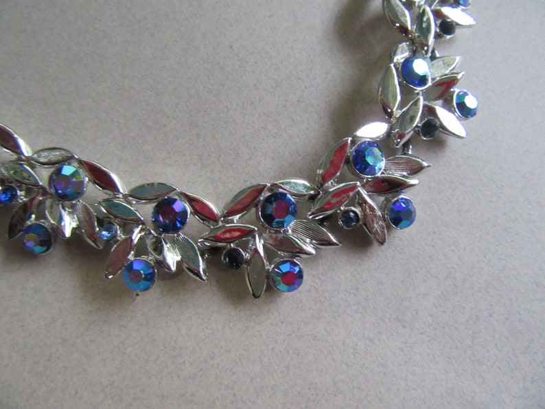 1950/'s Blue Rhinestone Choker Necklace Bracelet Set Smaller Wrist 6 12 Mid Century Vintage Costume Jewelry MoonlightMartini