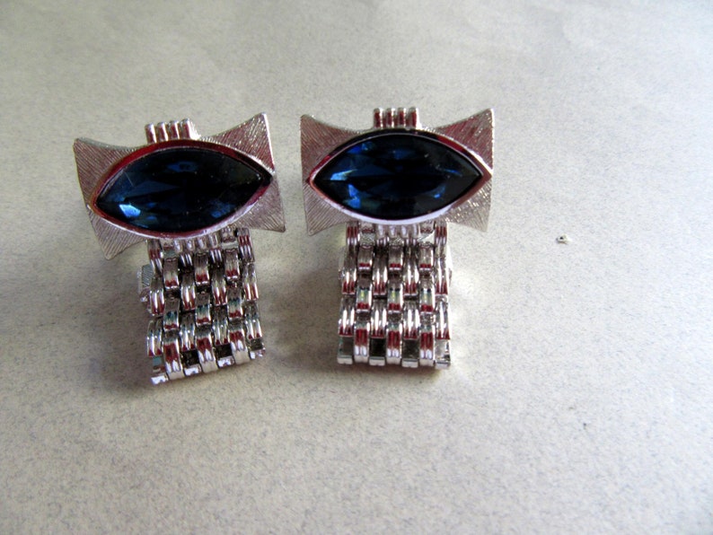 Vintage Cufflinks Wrap Around 1970/'s Dante Sapphire Blue Rhinestone Cuff Links Mens Jewelry Shirt Accessories MoonlightMartini