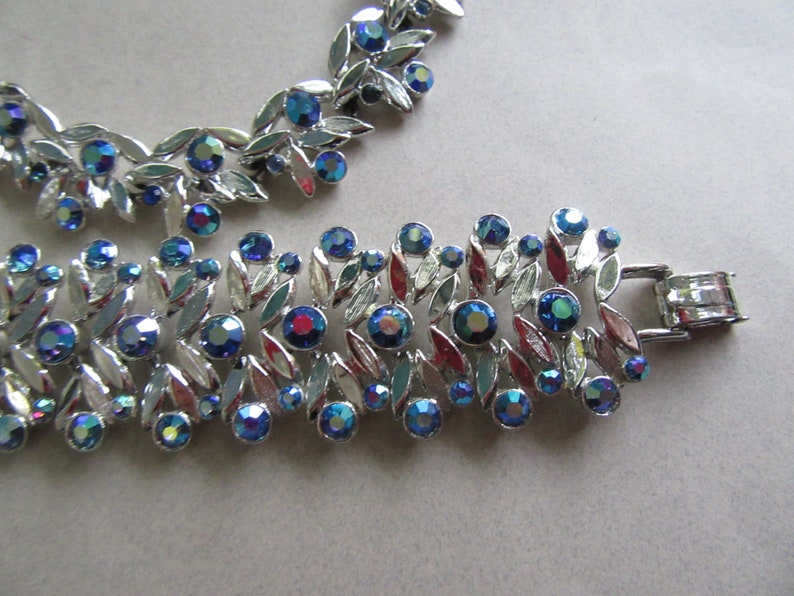 1950/'s Blue Rhinestone Choker Necklace Bracelet Set Smaller Wrist 6 12 Mid Century Vintage Costume Jewelry MoonlightMartini