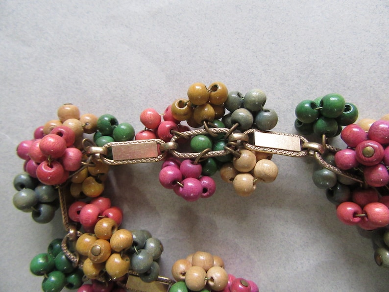 Unsigned 1940/'s Miriam Haskell Frank Hess Wood Multi Color Book Chain Necklace Earrings Set Vintage Costume Jewelry MoonlightMartini