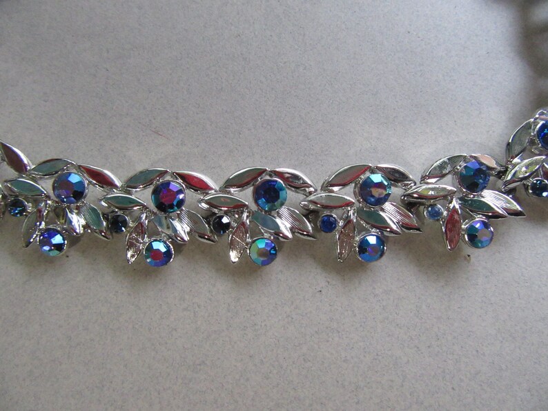 1950/'s Blue Rhinestone Choker Necklace Bracelet Set Smaller Wrist 6 12 Mid Century Vintage Costume Jewelry MoonlightMartini