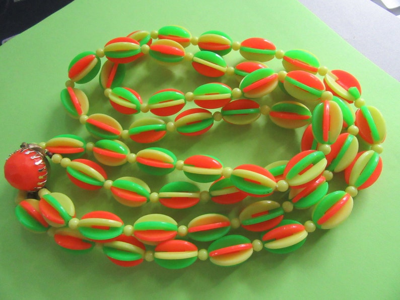 1960/'s Mod Necklace Neon 3D Beads Hong Kong Green Yellow Orange Vintage Costume Jewelry 60/'s Accessories MoonlightMartini