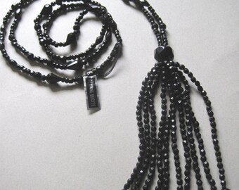 Retro Flapper Necklace Long Beads Vintage Black Lucite Original Tag Great Gatsby costume jewelry jewelry art deco wedding MoonlightMartini