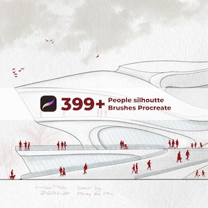 Pinceles de siluetas de personas para Procreate, para elevación, sección y diagrama arquitectónico. Más de 399 personas.
