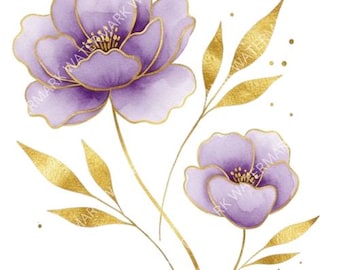 20 Lilac Watercolour Flowers Clipart. PNG, Digital download