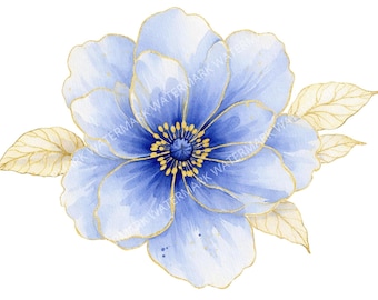 18 Blue Watercolour Flowers Clipart. PNG, Digital download