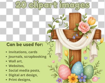 Easter Clipart Bundle – Pastel Bunnies, Eggs, Flowers (Digital Download)| 20 clipart PNGs