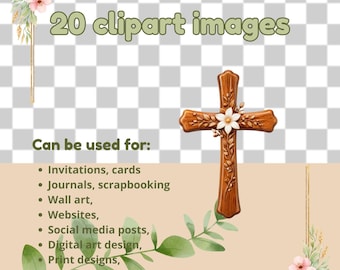 Floral Christian Clipart Set – 20 PNG Floral Illustrations for Invitations, Cards, Scrapbooking & Printables