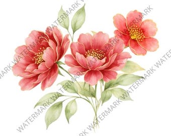 20 Red Watercolour Flowers Clipart. PNG, Digital download