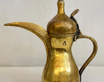 Signed Ottoman Levant Brass Embossed Arabic Coffee Pot