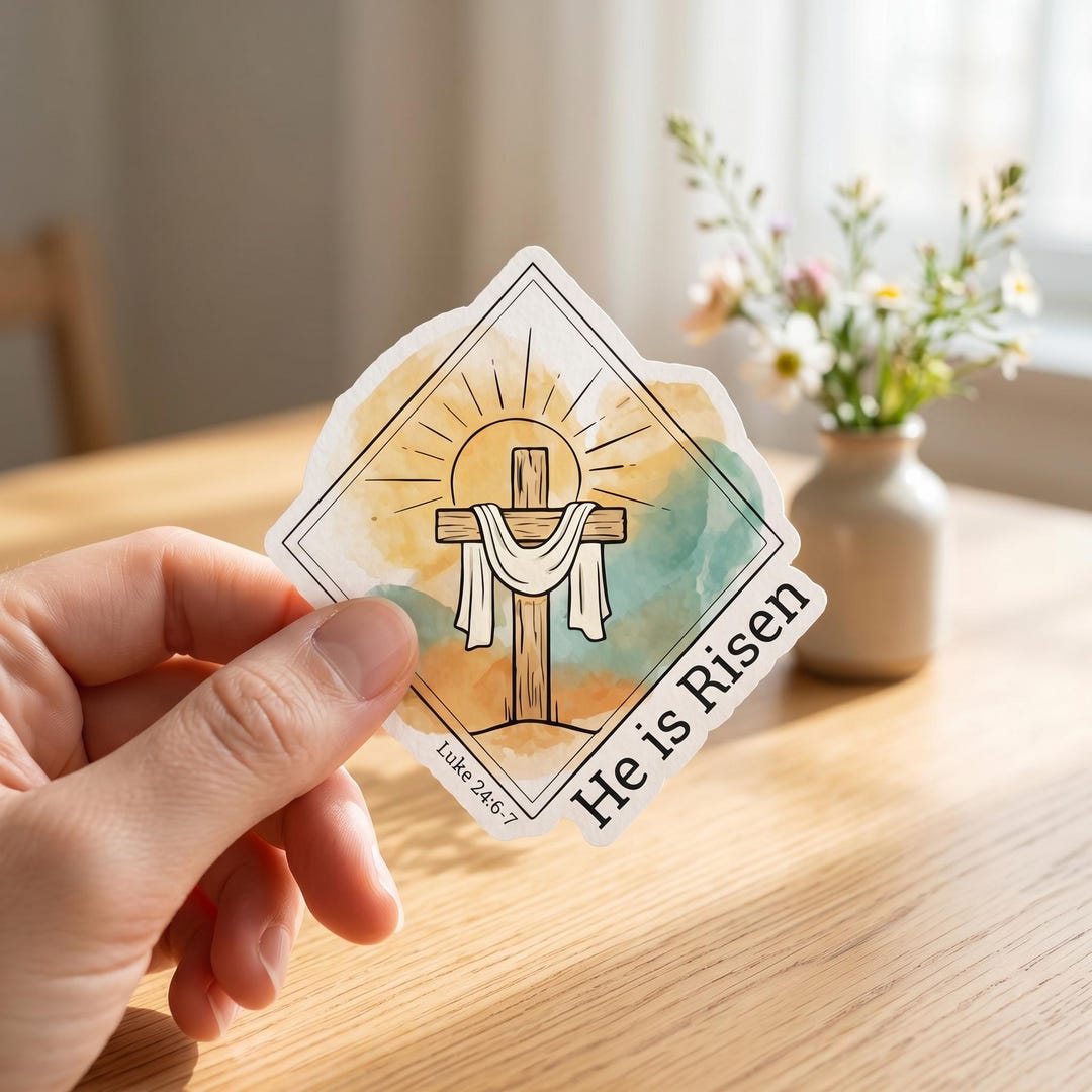 He is Risen Easter Sticker, Luke 24:6-7 Christian Cross Vinyl Decal ...