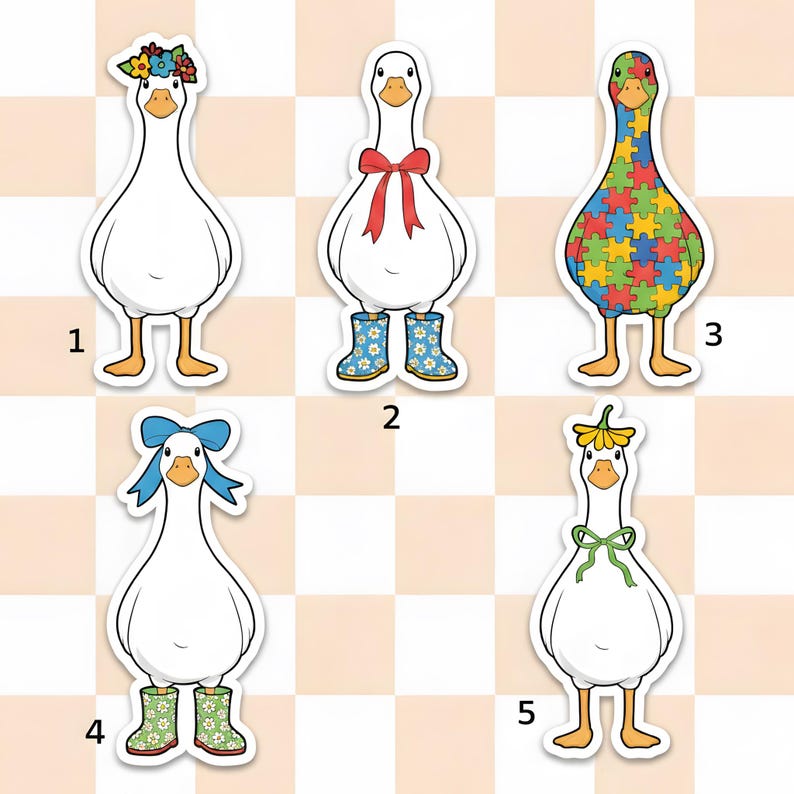 Silly Goose Outfit Sticker Set, Cute Floral Bow Puzzle Rain Boots Goose ...