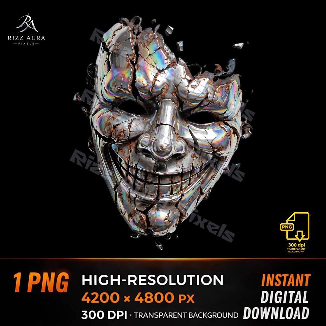 Metallic Smiling Mask Cyberpunk Chrome Mask PNG | Shattered Metal, Smiling Face (digital ...