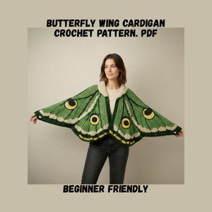 Luna Moth Wing Crochet Cardigan Pattern PDF | Oversized Wing Sweater | Fairy core Crochet Cardigan | Gift for Crocheter | Digital Download