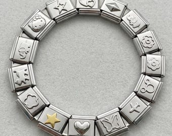 Silver Italian Charm Bracelet | Personalized Embossed Star Heart Butterfly Link Modular Stainless Steel Y2K Jewelry Spring Gift