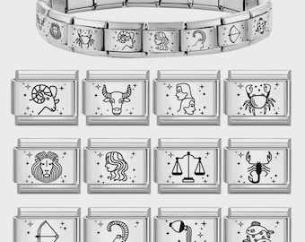 Zodiac Italian Charm Bracelet | Minimalist 12 Constellation Modular Links Custom Stainless Steel Y2K Astrological Jewelry Birthday Gift