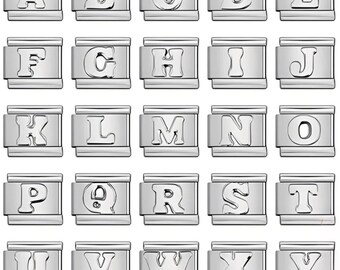 Silver Initial Italian Charm | Alphabet Letter Link Custom Name Bracelet Y2K Modular Jewelry Stainless Steel Mothers Day Gift