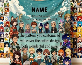 Custom Anime Manga Character Blanket, Personalized Chibi Art Throw, 24h Production (3-5 Mockups)