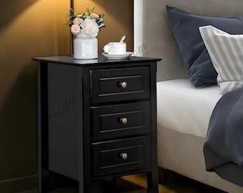 Black Bedside Table Side End Storage Chest of Drawers Home Decor