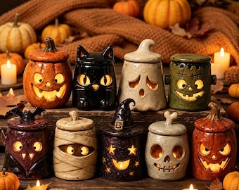 Custom Handmade Ceramic Halloween Lantern, Spooky Cottagecore Candle Holder, Cute Tealight Decor, Halloween Decoration Birthday Gift