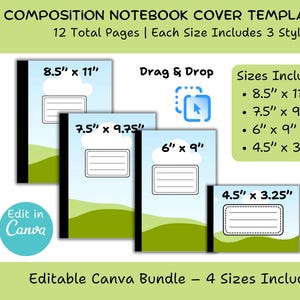 Bearbeitbares Canva Komposition Notizbuch Cover Design | Zurück in die Schule | Leere Canva Vorlagen Set | 4 Größen inklusive (Digital Download)