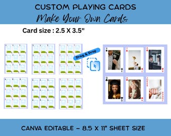 Plantilla de cartas de juego para Canva / Cartas de póker editables para Canva, cartas en blanco para juegos de fiesta personalizados. Plantilla de arrastrar y soltar.