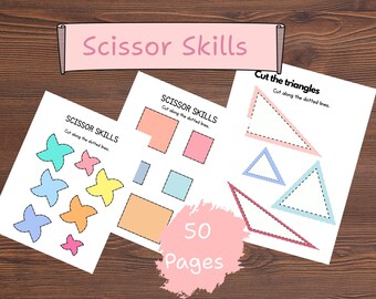 Manualidades con tijeras / Práctica de corte / Libro de actividades de 50 páginas / Plan de estudios preescolar / Hojas de trabajo de corte para niños (Descarga en PDF)