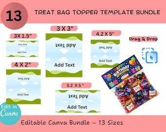 Paquete de plantillas editables para etiquetas de bolsas de regalo / Plantillas de Canva / Etiquetas personalizadas para recuerdos de fiesta / Etiquetas para bolsas de regalo (Descarga digital)