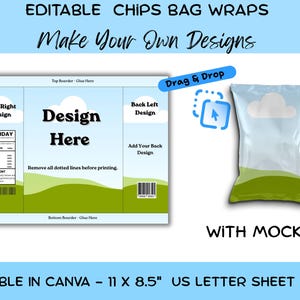 Editable Chip Bag Template Blank Chip Bag Wrapper For Birthday Parties DIY Party Favor Canva Drag And Drop Printable Label Template