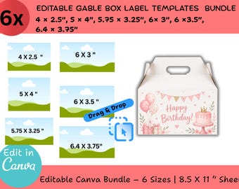 Paquete de etiquetas para cajas de regalo, plantilla editable de Canva, etiqueta frontal para cajas de recuerdos de fiesta, función de arrastrar y soltar, personalización, para pequeñas empresas.