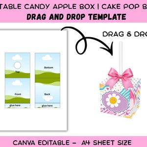 Candy Apple Box | Cake Pop Box Template | Window Treat Box | Cube Cake Pop Holder | Party Favor Box | Candy Display Packaging