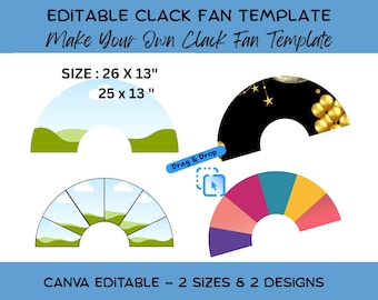 Plantilla editable de Canva para abanico Clack Fan, fácil de arrastrar y soltar, plantilla de sublimación para abanico de mano, plantilla de abanico chino, marcos de Canva (26" y 25").