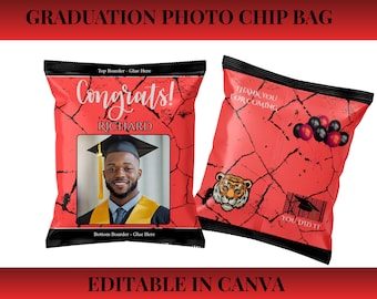 Graduation Photo Chip Bag, Editable Graduation Chip Bag Template Canva | Photo Snack Wrapper | Graduation Party Favor Template