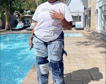 Patchwork-denimjeans: geüpcycled mode.