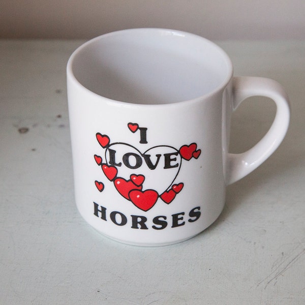 Vintage Horses Mug I Love Horses Hearts Horses Equestrian Coffee Tea